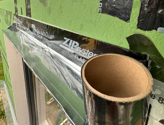 Flashing handmade window drip cap with Zip flashing tape