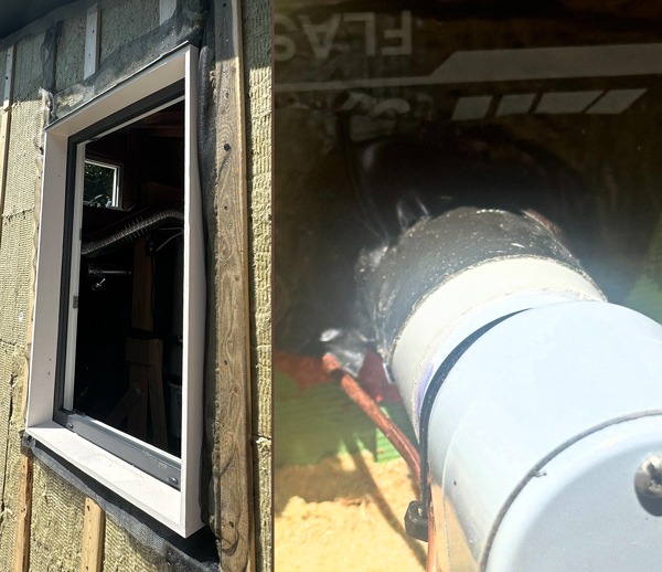 Detailing the windows with bug screens and wall penetrations with Zip tape