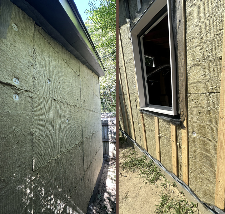 Installing continuous exterior insulation installed with washers and furring strips