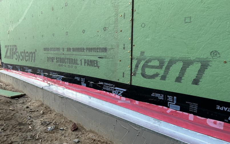 Sealing the gap between the sheathing and concrete with Polyguard TRM Flashing